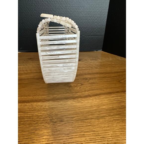 NIB CULT GAIA Acrylic Ark Small Clutch Handbag Pearl White Dustbag Card - Picture 11 of 13